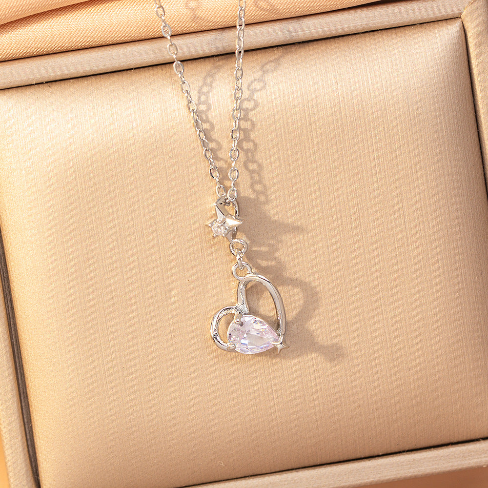 [titanium steel] light luxury elegant heart necklace for women high-end zircon inlaid versatile copper micro-inlaid electroplated clavicle chain jewelry