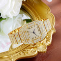 hot selling fashion square diamond-studded roman numeral dial women's quartz watch - silver & gold