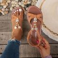 new cross-border e-commerce  dropshipping manufacturer wholesale women's bohemian floral rhinestone flat sandals