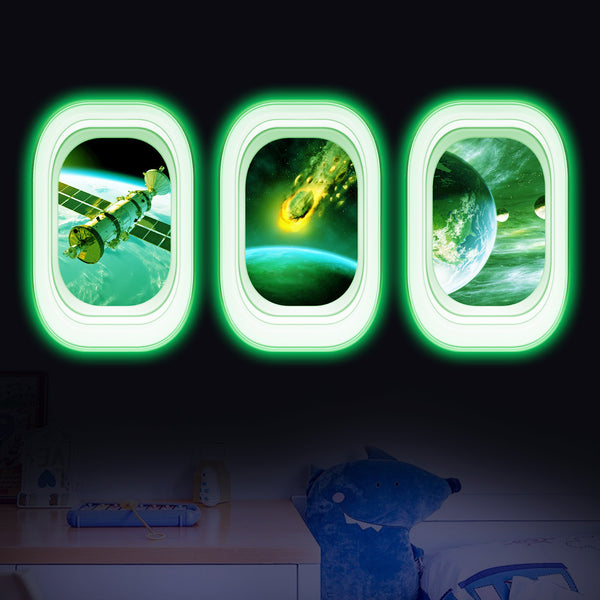 Cross-border new green luminous meteorite satellite earth creative self-adhesive sticker multi-scene use