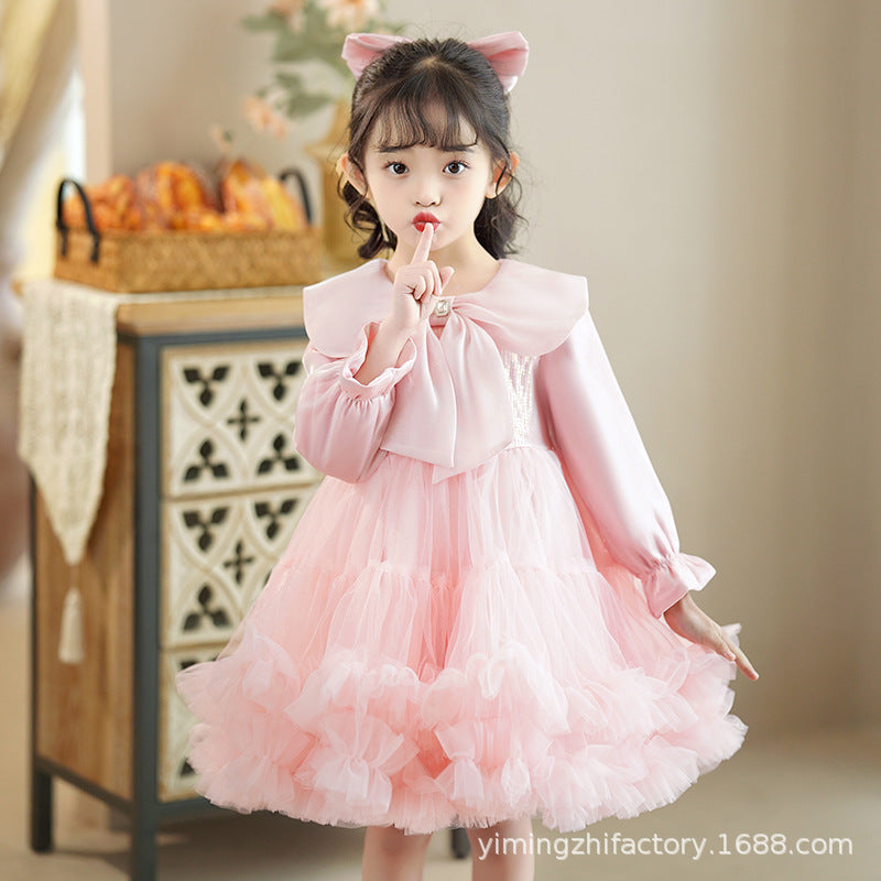 Girls' spring and autumn tutu dress - children's mesh dress - little girl's princess dress - long sleeve - ages 3-12