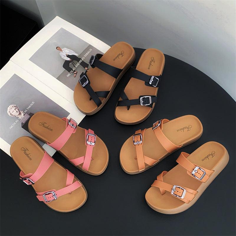2026 women's summer thick-soled slides - new fashion casual beach sandals - flat, thong-toe flip-flops