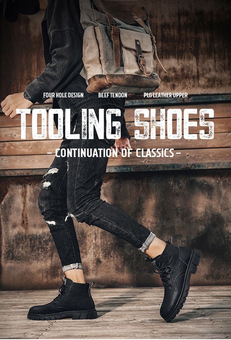 Boots for men 2025 mid-top men's new arrival trendy men's shoes british style workwear leather boots men's high-top leather shoes winter