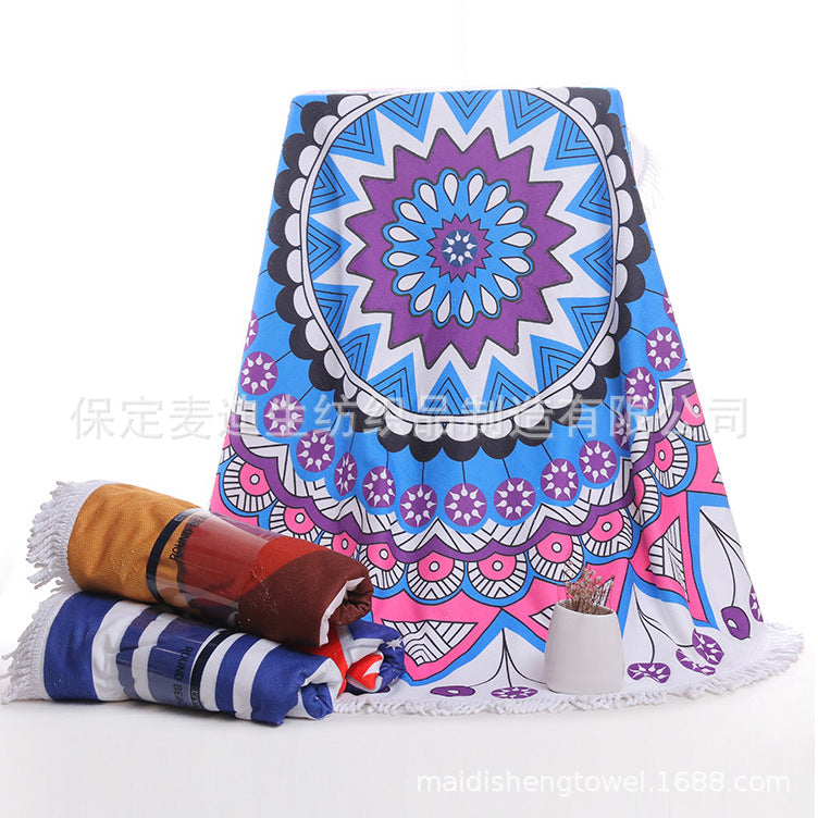 Factory direct wholesale: reactive printed tassel beach towels - microfiber, heat transfer printing, soft, absorbent, and quick-drying