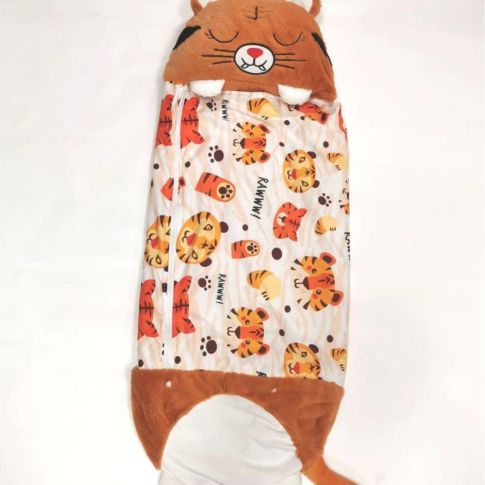 Cartoon kids' sleeping bag, children's sleeping bag with animal pillow, foldable anti-kick quilt kids' sleeping bag