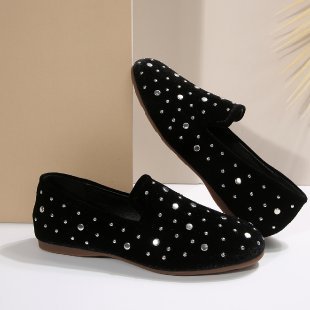plus sizeexport slip-on women's shoes trendy british bean shoes rhinestone casual suede flatsflats