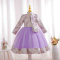 New children's formal wear set: gold thread wedding dress three-piece princess outfit for girls, perfect for piano recitals and special occasions
