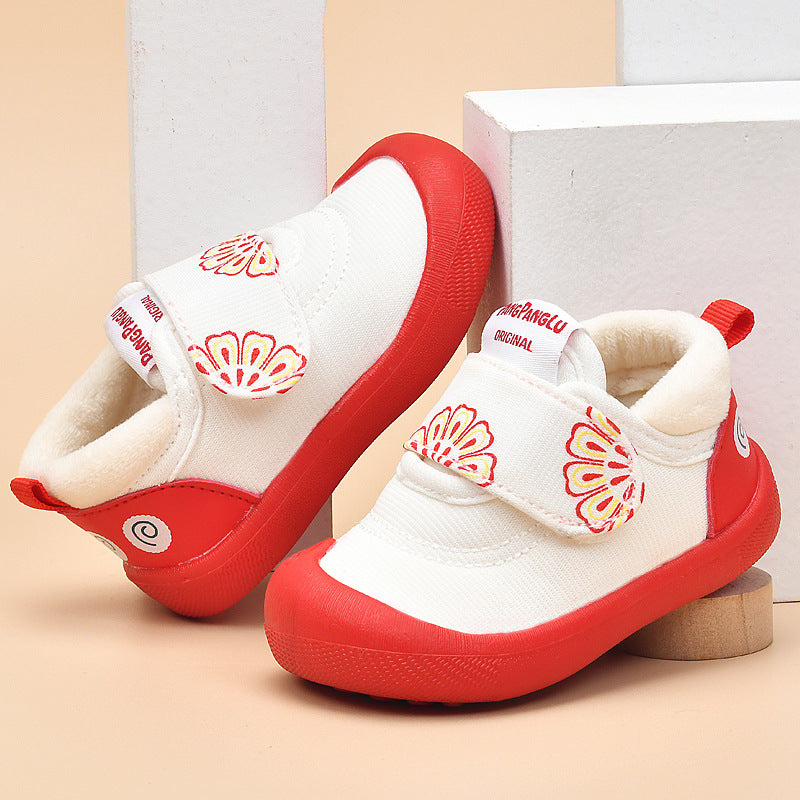 Baby shoes 0-1-2-3 years old toddler shoes autumn winter fleece-lined boys' shoes girls' soft sole spring autumn cloth shoes single shoes