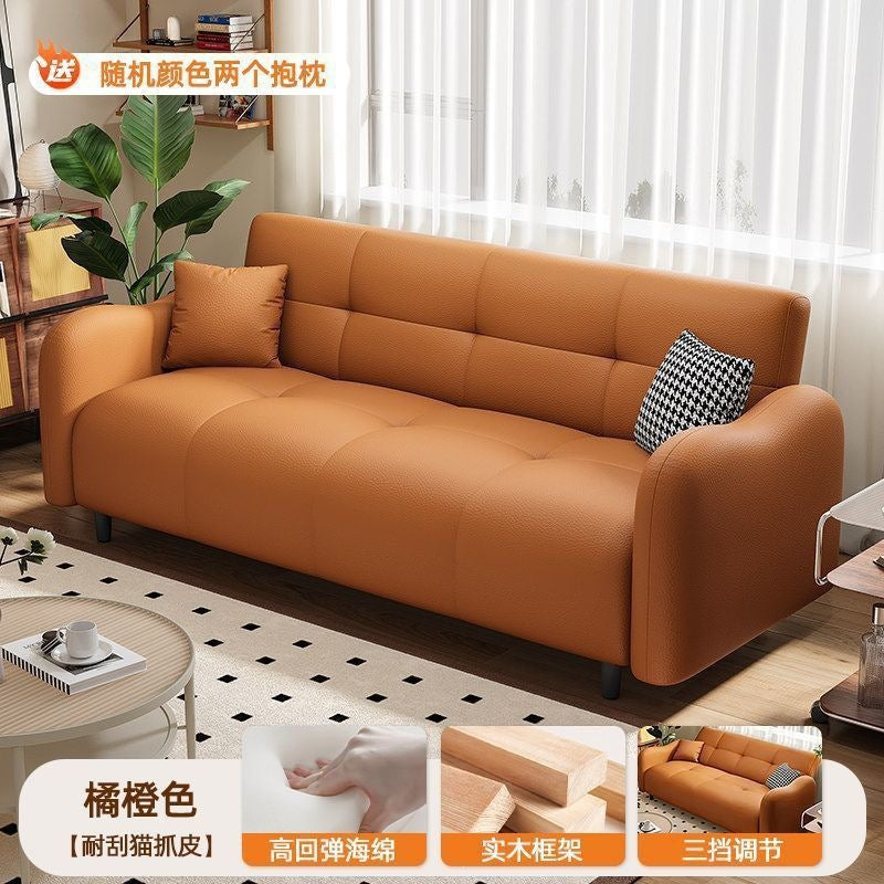 Cat scratch leather sofa bed modern casual small apartment living room straight row sofa three-stop backrest multi-functional foldable sofa