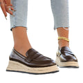 autumn new round-toe slip-on straw woven platform loafers - simple, versatile, chunky heel leather shoes