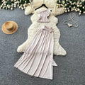 Vacation style halterbacklessbowstwo-piece set women's summer romantichigh waistslimming lookelegantfashionsuit