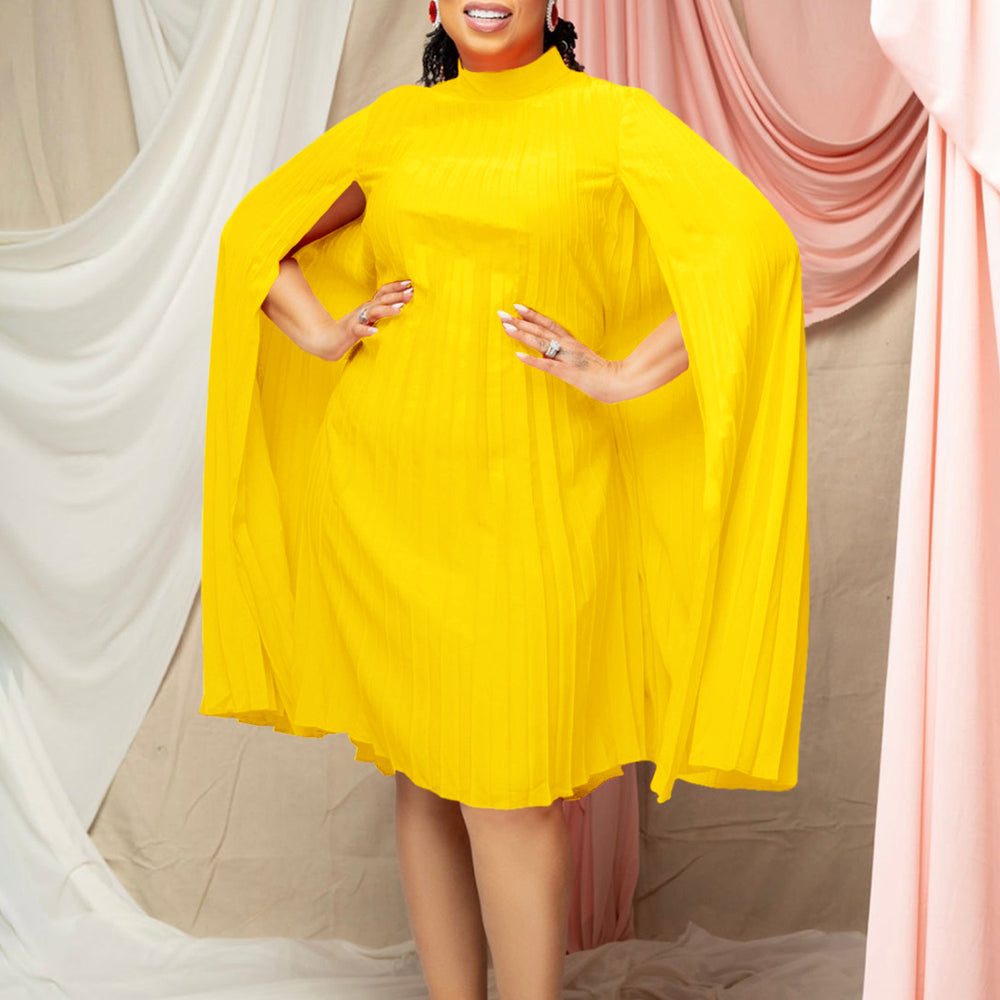 European and american women's clothing  spring new fashion loose elegant cape pleated plus size batwing sleeve export dress