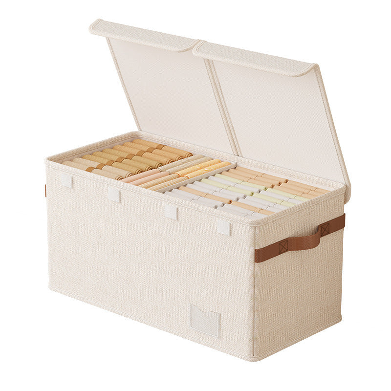 Cotton and linen grid double cover storage box, clothes storage box, household flip cover storage box, oversized toy sorting storage box