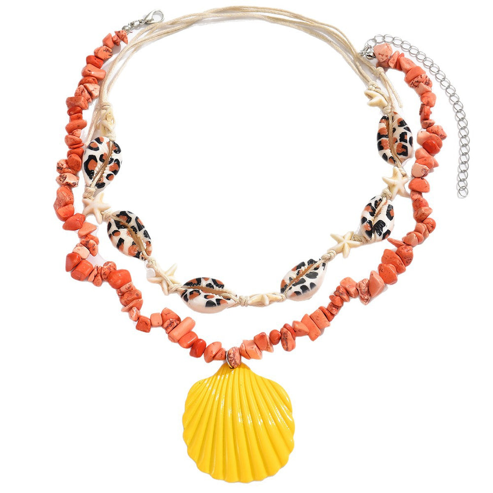 Wholesale seashell pendants - new cross-border beach starfish necklace for women - fresh, colorful crushed stone summer ocean choker