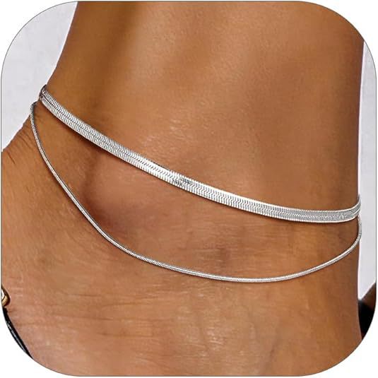 Aliexpress cross-border stainless steel snake bone paper clip anklet fashionstylishcasualeasiest for matchcasual style double-layer foot jewelry