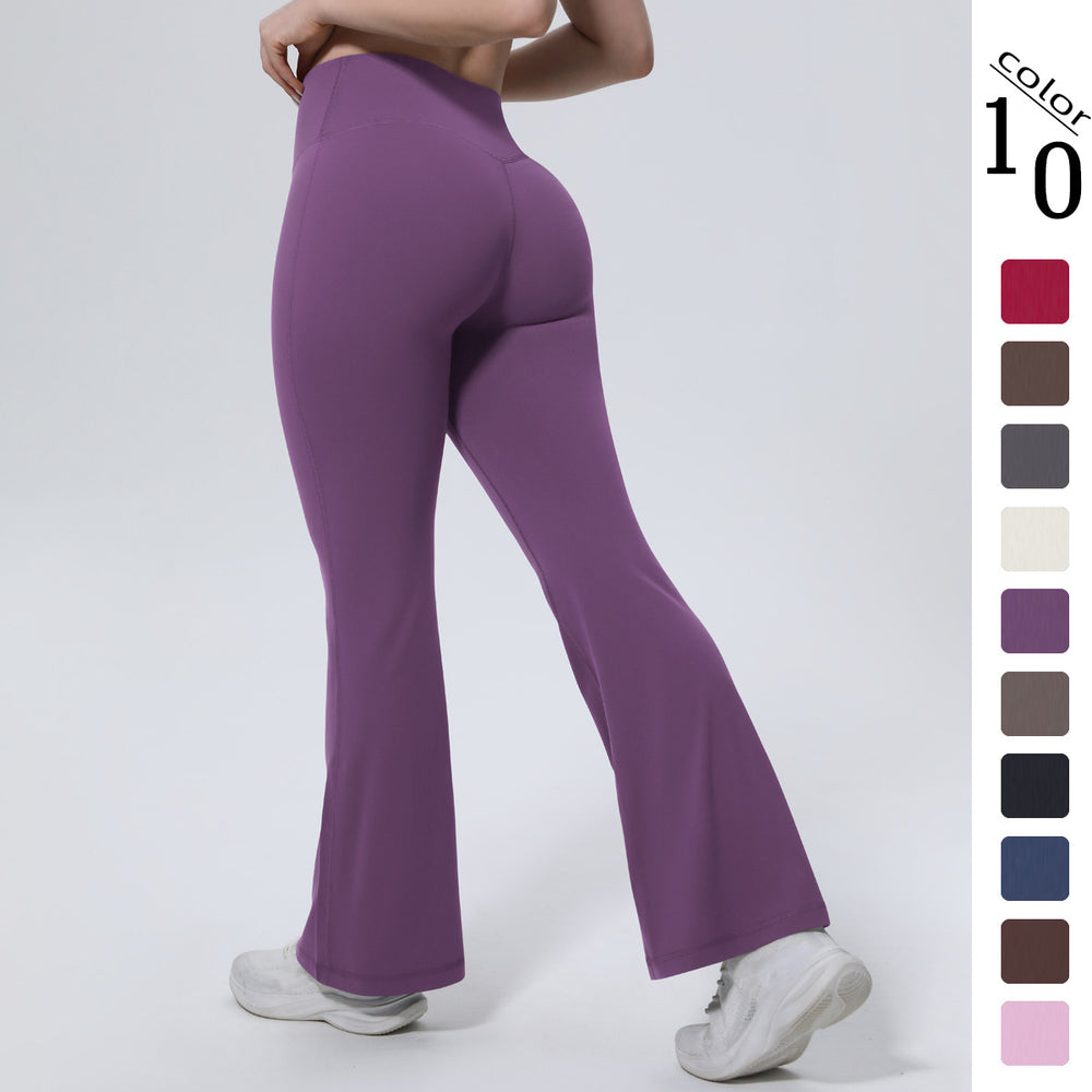 New arrival cross-border pure color breathable high waist hip lifting tight wide leg pants sports running fitness bell bottoms yoga clothes for women