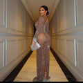 supply custom high-end rhinestone mesh elastic european and american african sexy slim dress in stock