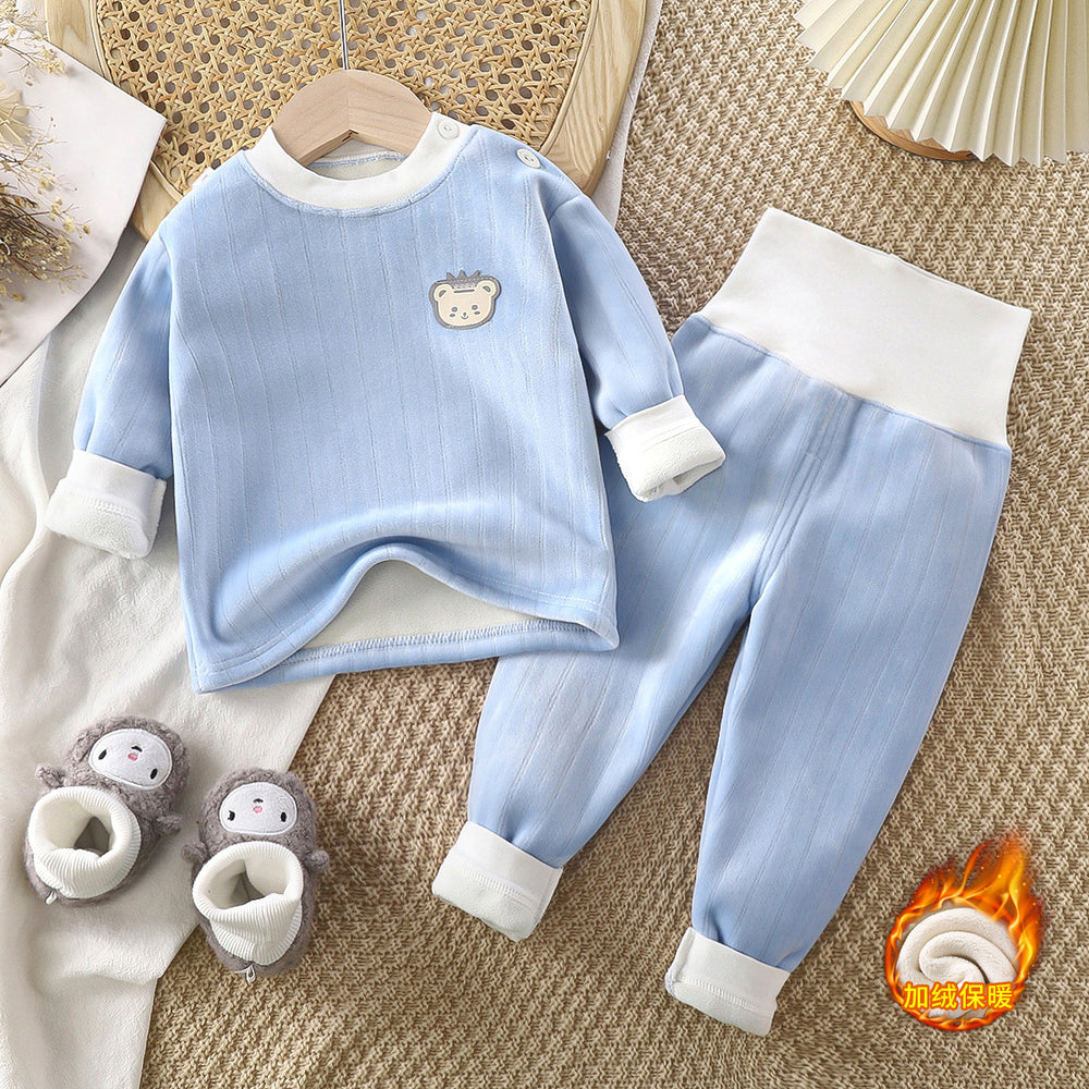 Kids' thermal underwear set, baby thickened autumn and winter clothes, boys' and girls' long johns, infant fleece-lined loungewear