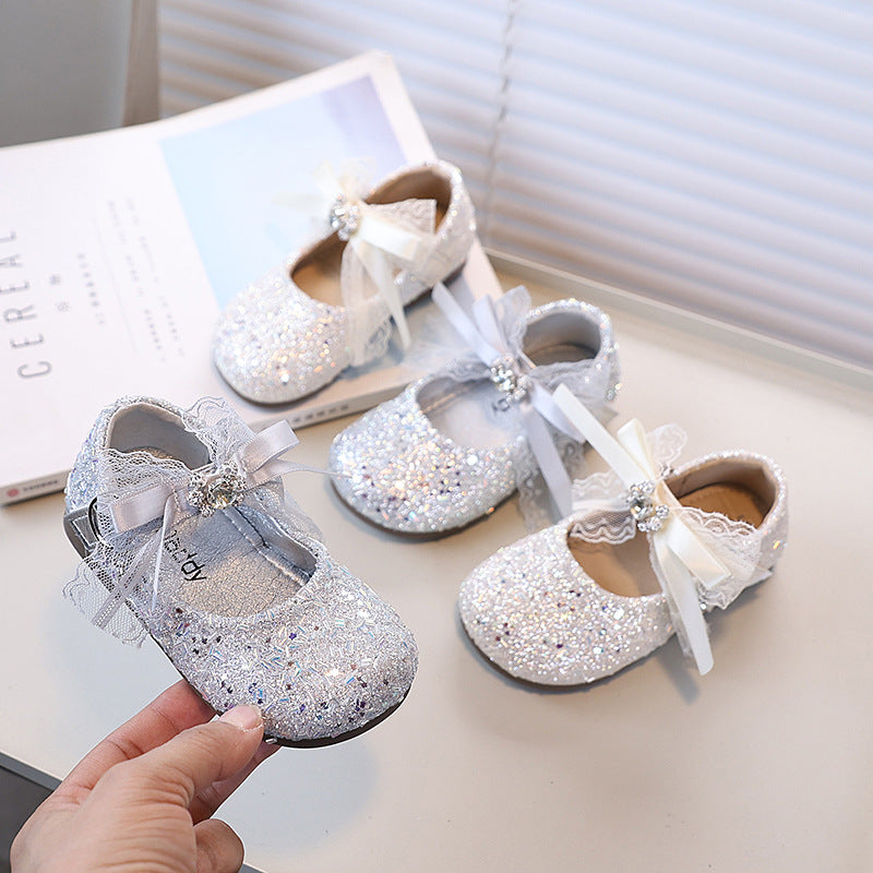 Girls' fashion rhinestone bow princess shoes,  spring/autumn new korean style children's soft sole leather shoes, performance shoes