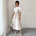 new european and american cross-border fashion: french chic white fitted waist dress