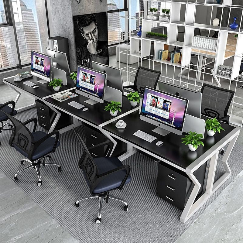 Minimalist modern computer desk with screen, staff workstation, office furniture, employee desk and chair combination - 4, 6, or 8 seater options available