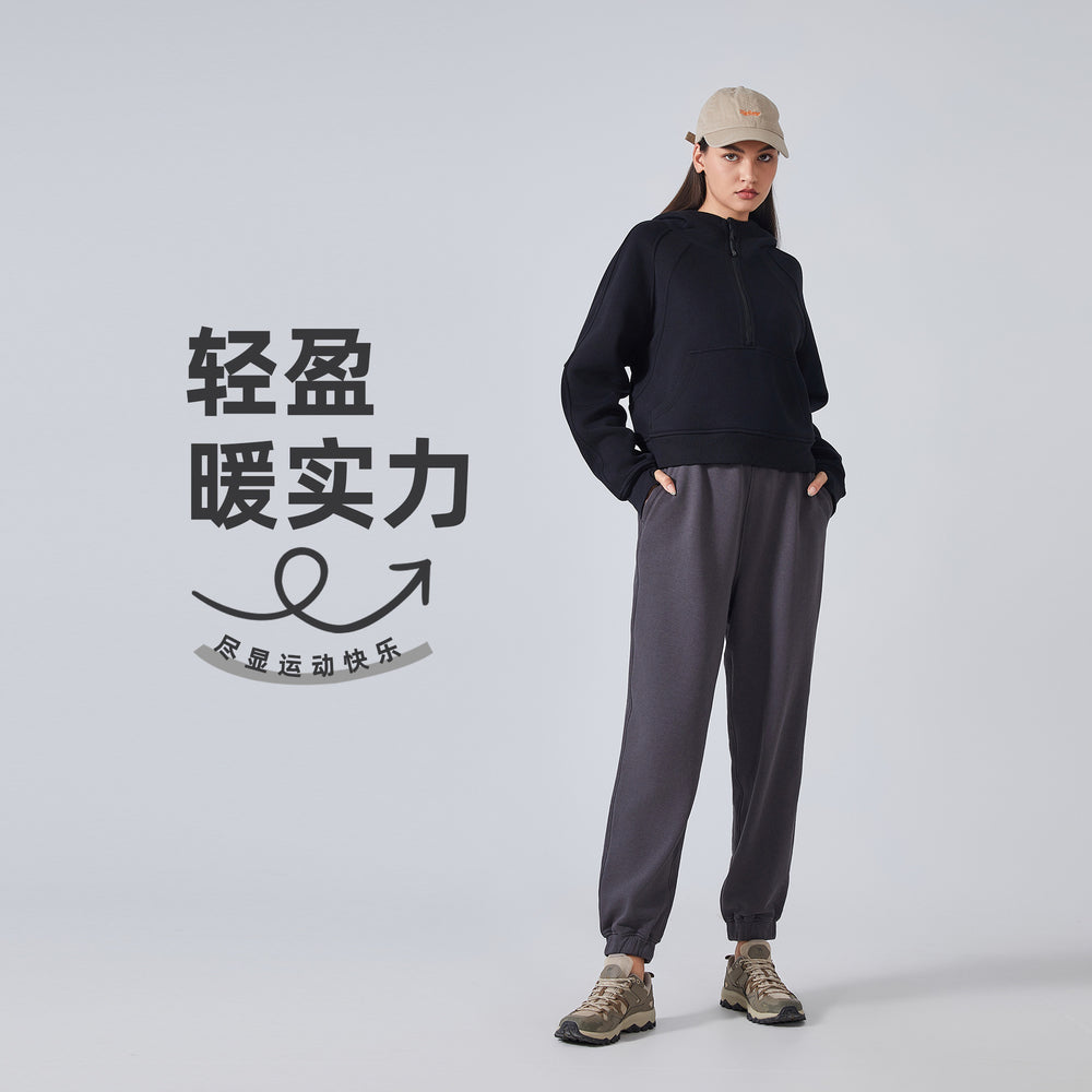 Fall and winterfleece-linedheattech yoga wear half-zip hooded sweatshirt outdoor fitness loose sports tops women's daw139