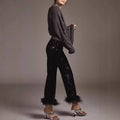 slimming independent station  european and american women's clothing sequinpants raw edge decoration fashion low waist nightclub pants