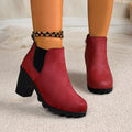 plus size thick high-heeled short boots for women  fall and winter new arrivalfashion round toe plaid elastic slip-on feet boots for women