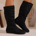Export cross-border pleated boots autumnew arrivalretro style flats suede plaidretro boots for women