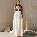 European and american cross-border women's fashion:  autumn new arrival - elegant color block tie-back open back maxi dress with spaghetti straps