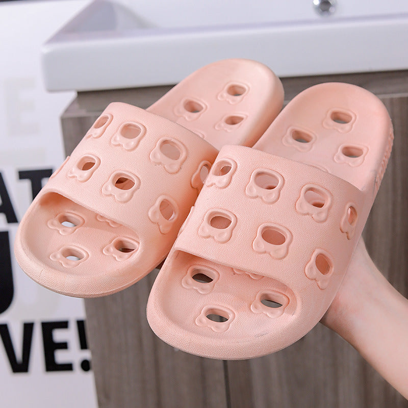 Cartoon 2025 new hollow-out slippers women's bathroom shower drain indoor home couple's cloud-like comfort slides men's