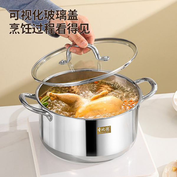 Factory direct sales stainless steel soup pot household binaural saucepan gas stove universal thickened double bottom and high noodle cooking pot