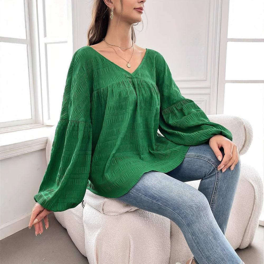 73-73003#  cross-border women's fashion ins style elegant solid color long sleeve plus size blouse