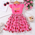 Kids' flutter sleeve strawberry mesh dress