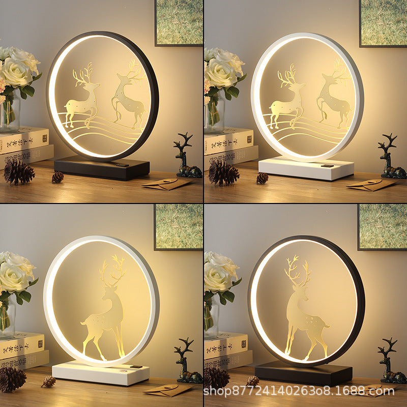 Stylish creative table lamp bedroom bedside lamp living room decoration deer round led eye protection energy saving home lighting fixtures