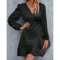 Summer v-neck satin dress - satin waist, low-cut, midi length - export  cross-border fashion women's clothing (european & american style)
