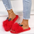 Furry slippers for women outwear 2024 fall and winter new arrivalk-stylepopular ostrich hair thick sole lazy one-word furry slippers