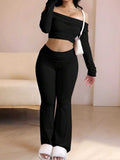 Tk  cross-border new arrival: off-the-shoulder long sleeve bodycon top and maxi pants two-piece set