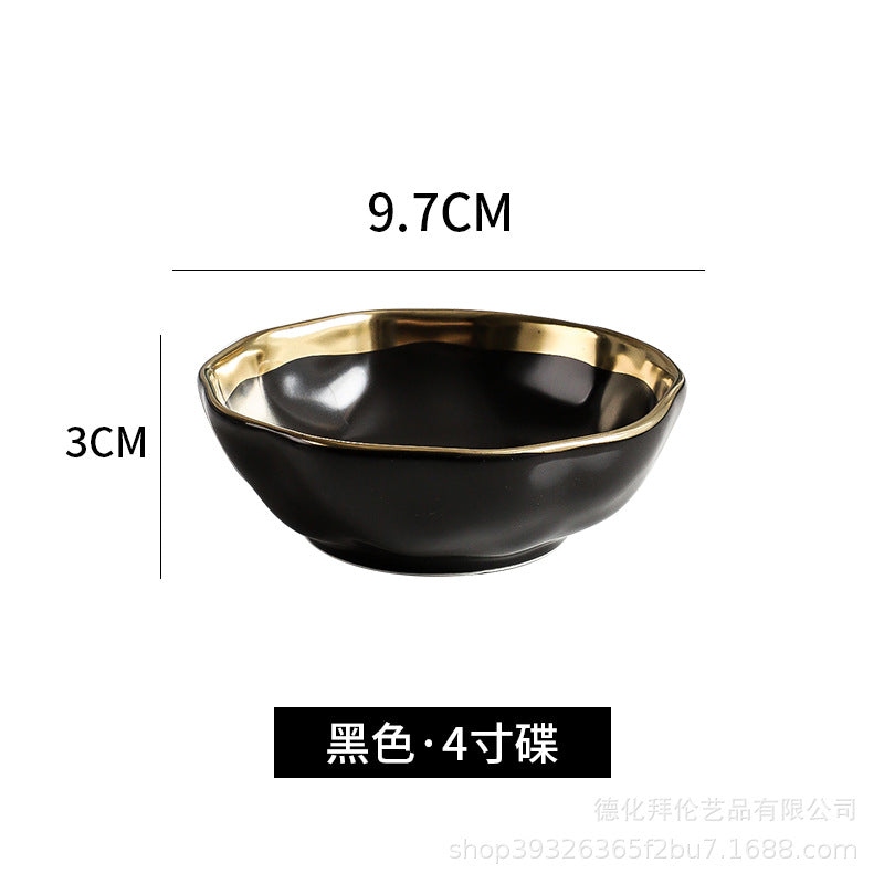 New arrival high-end gold-plated edge western steak plate matte ceramic bowl plate set combination large hat bowl wholesale