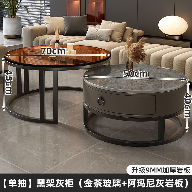 Rock slab coffee table living room solid wood table balcony small apartment for homecasualaccessible luxury round side table retractable combination