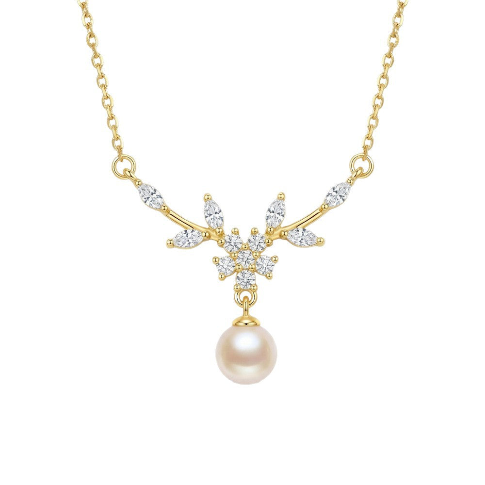 Popular popular elegant copper inlaid zirconium pearl necklace for women accessible luxuryniche stylesweetnew arrival non-fading clavicle chain jewelry