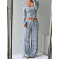 2025 european and american cross-border amazon aliexpress autumn/winter new striped high-waisted slimming wide-leg pants set for women