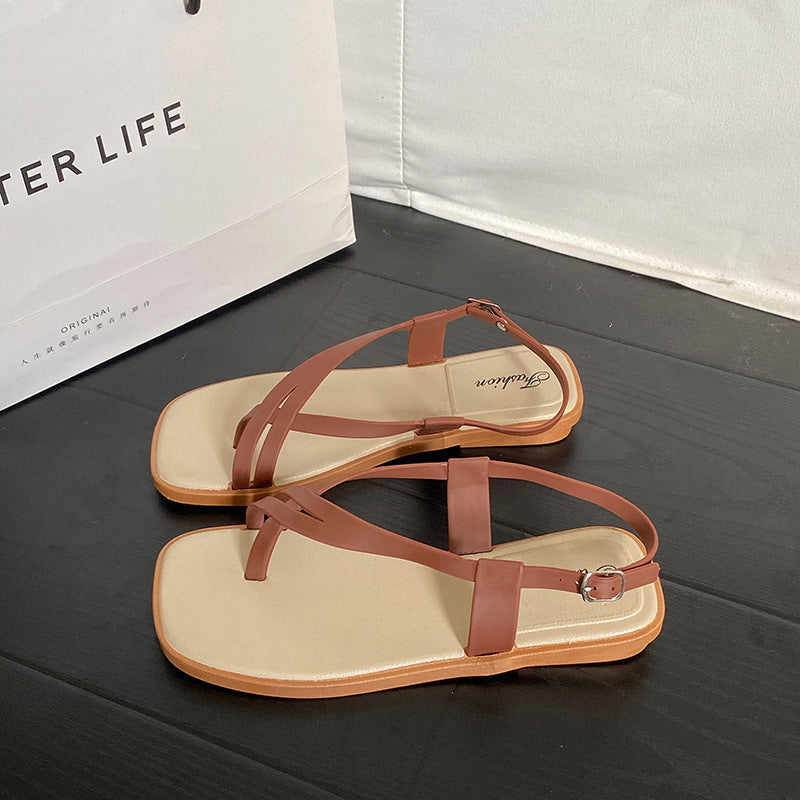 2026 new collection thong sandals - women's summer outdoor wear, trendy flat roman sandals, one-strap flip-flops