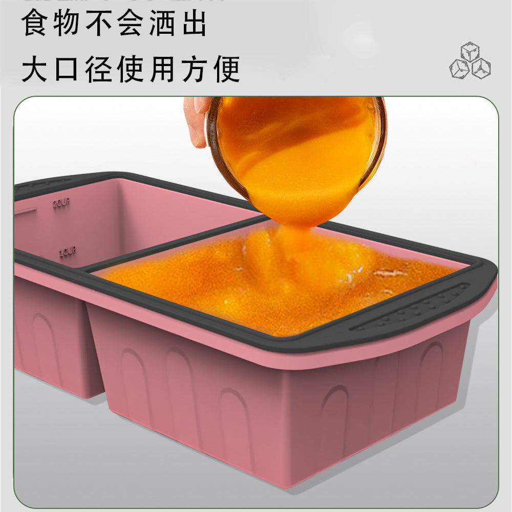 Silicone large ice grid frozen soup with lid hot pot base 2 grids separate soup frozen storage box silicone ice cube mold