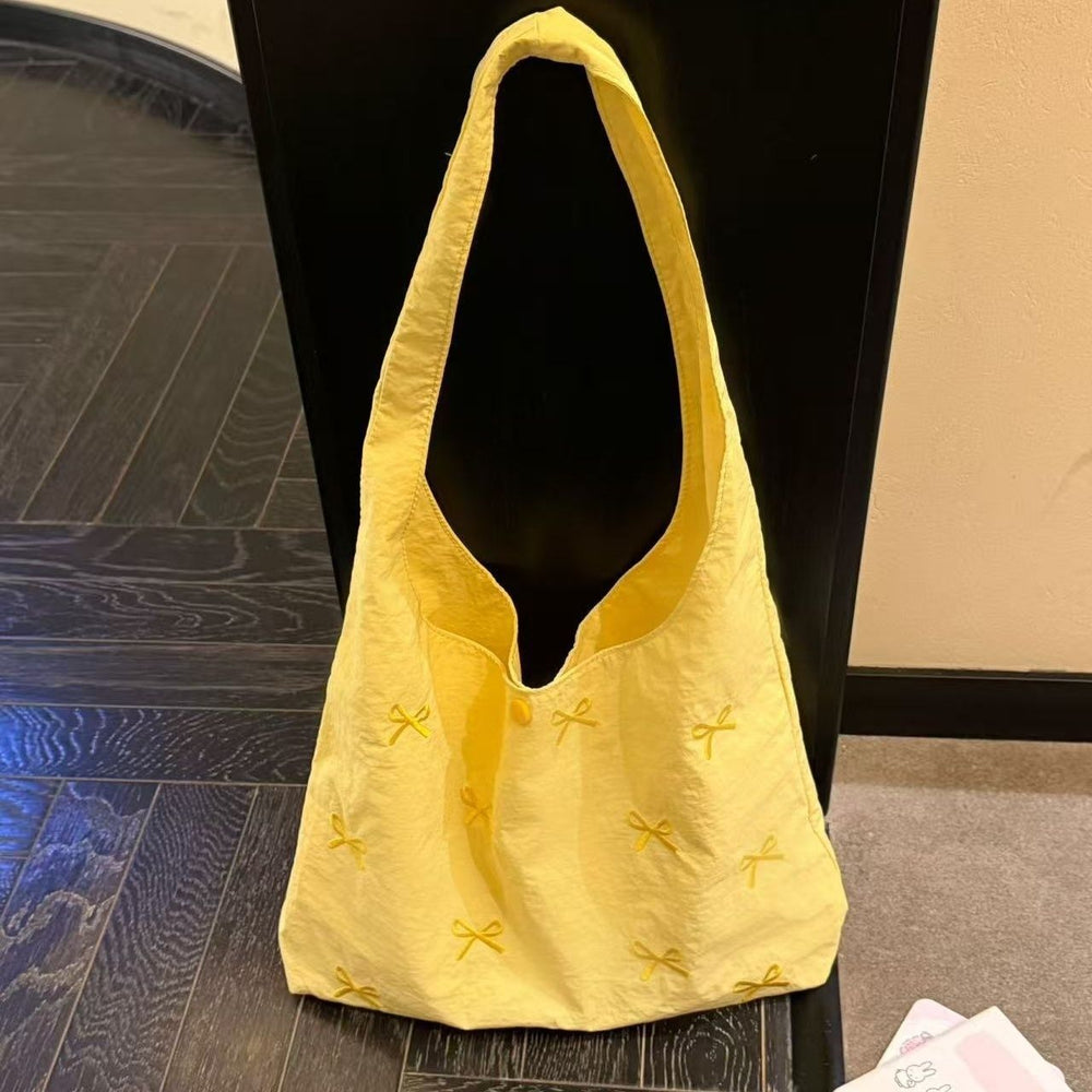 spring new arrival: large capacity shoulder bag vest - korean style sweet embroidered bowknot ruched versatile commuter bag for women