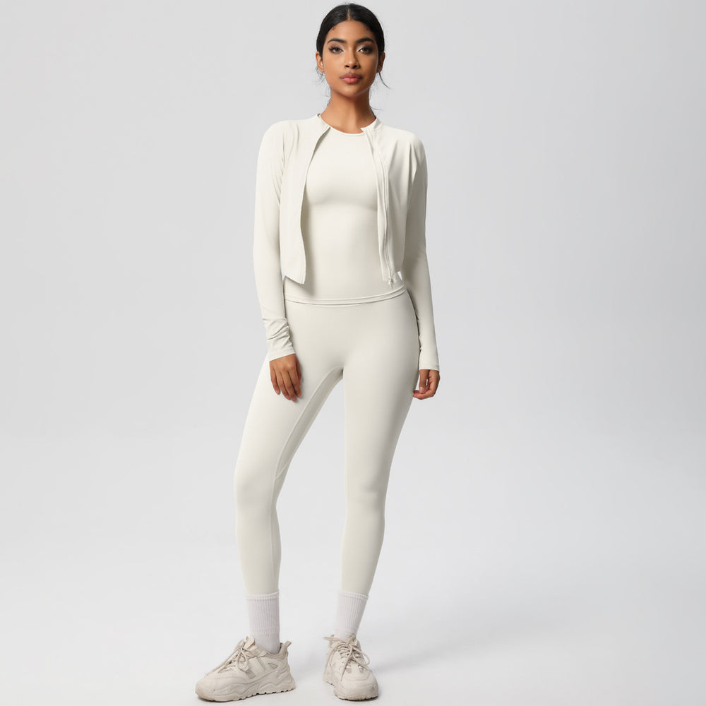 new arrival quick-dry barely-there jacket with short-sleeve yoga top set - slim-fit activewear three-piece outfit for outdoor running
