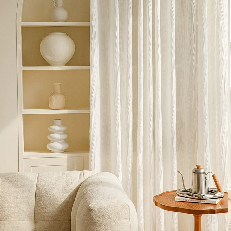 French chic crinkled tulle curtain - sheer light, privacy screen for living room, balcony, bedroom door, decorative window curtain