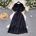 K-style small flying sleeves a-line short-sleeved dress women's  summer waist tie back long skirt niche stylesense of designwork clothing