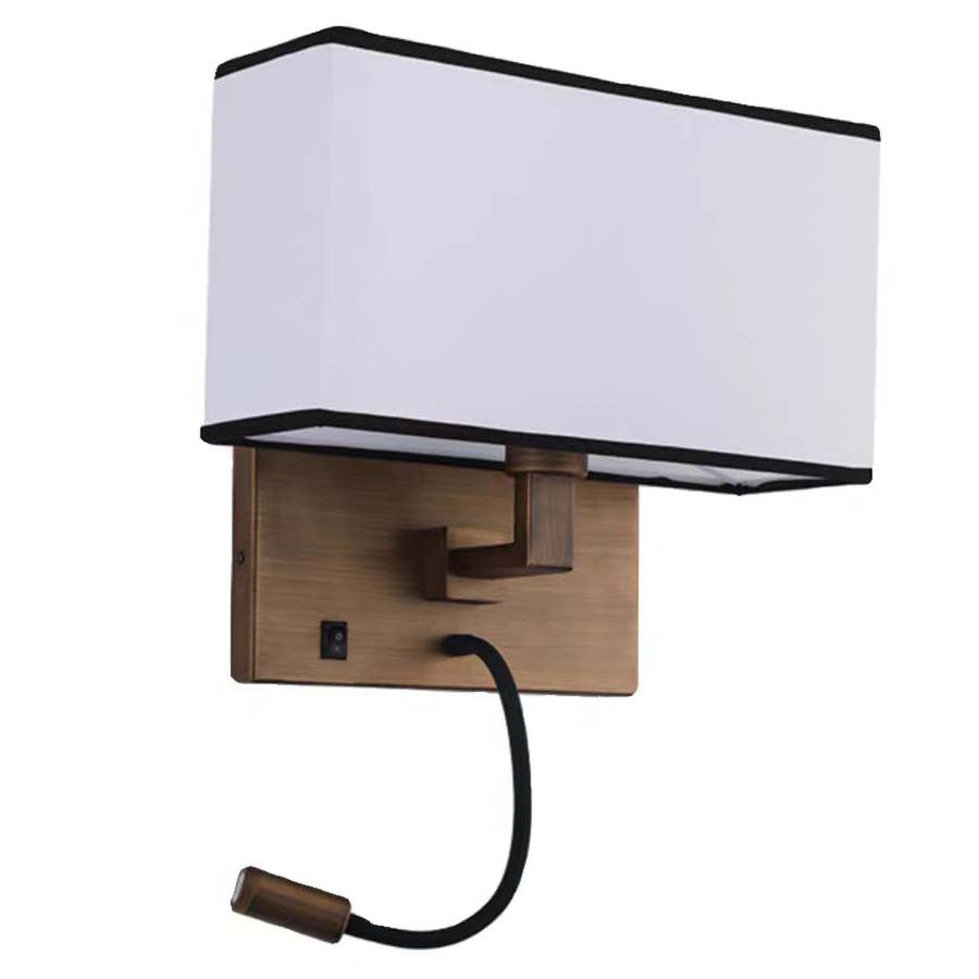 Elegant and stylish bedside reading wall lamp for hotels, guesthouses, and b&bs. modern fabric design with wall-mounted switch