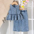 Children's clothing cross-border european and american girls blue sleeveless tops + pants two-piece set children's clothing